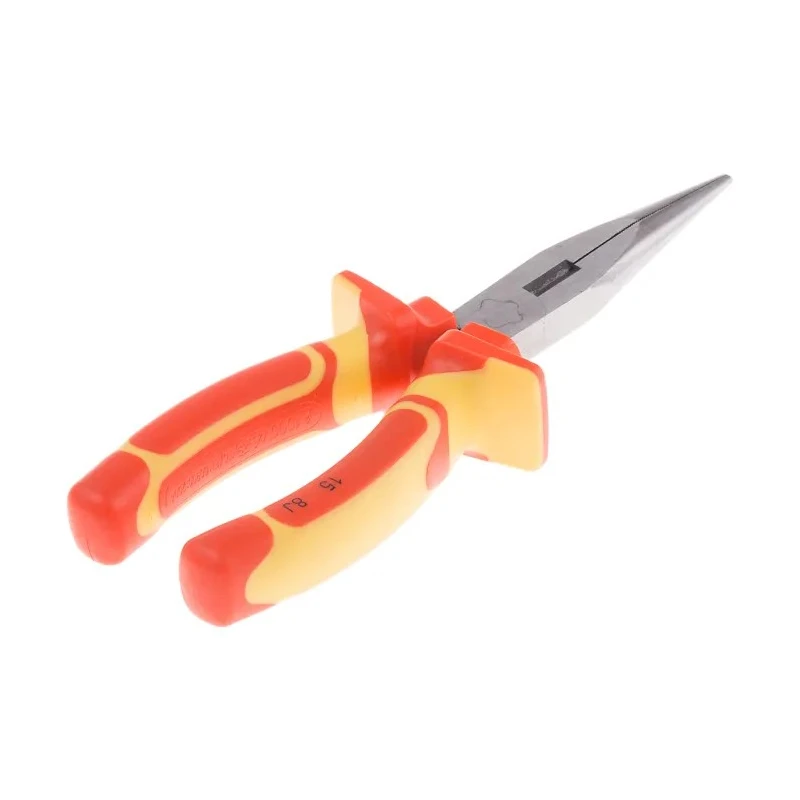 RS PRO 1-Piece Long Nose Plier Flat Nose, Chrome Vanadium Steel, Ergonomic Handle, 200mm Overall Length, VDE 1000V 847-3724
