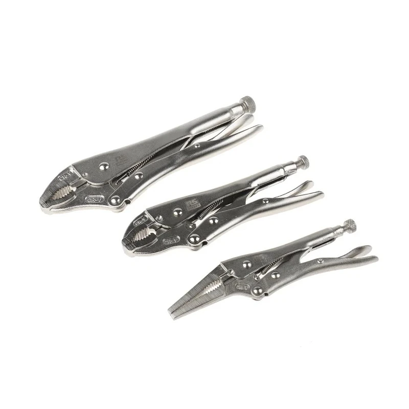 RS PRO 3-Piece Locking Plier Set, Chrome Molybdenum Steel, Heat-Treated, Includes Wire Cutter 847-3768