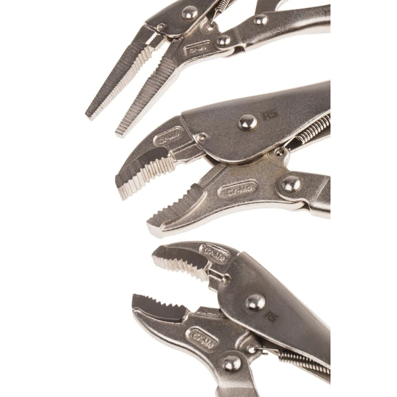 RS PRO 3-Piece Locking Plier Set Durable Chrome Vanadium Steel Construction Model 847-3762