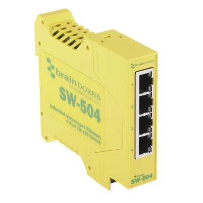 Brainboxes Unmanaged 4 Port Ethernet Switch 100Mbps Rack Mount SW-504