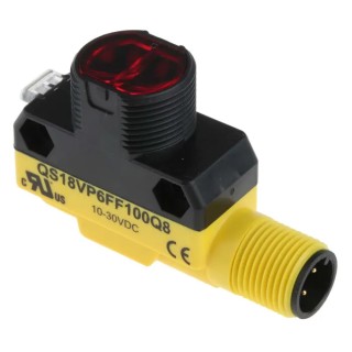 Banner Diffuse Photoelectric Sensor Barrel Style 100 mm Detection Range PNP Output IP67 QS18VP6FF100Q8