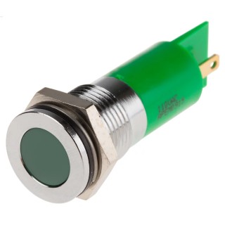 RS PRO Green Panel Mount Indicator 110V AC 6mA Solder Lug Termination IP67 Flush Bezel 848-4554