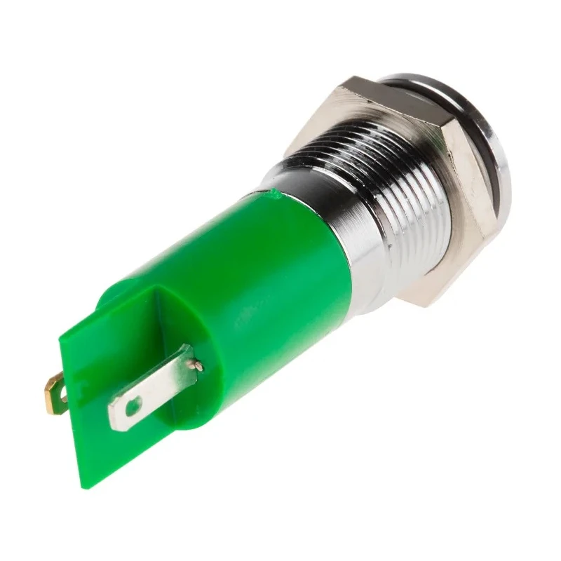 RS PRO Green Panel Mount Indicator 110V AC 6mA Solder Lug Termination IP67 Flush Bezel 848-4554