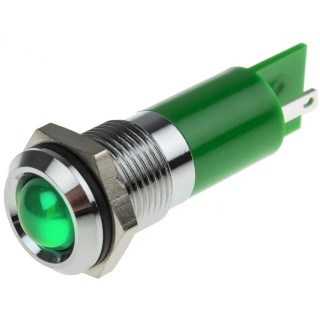 RS PRO Green Panel Mount Indicator 220V AC 3mA Solder Lug Termination IP67 Prominent Bezel 848-4598
