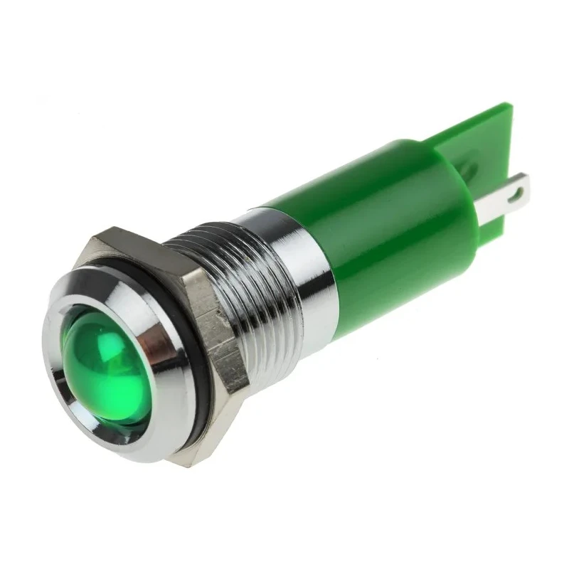 RS PRO Green Panel Mount Indicator 220V AC 3mA Solder Lug Termination IP67 Prominent Bezel 848-4598
