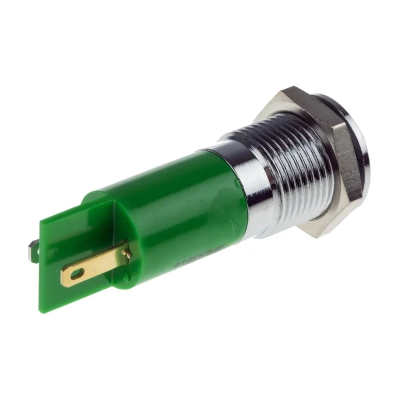 RS PRO Green Panel Mount Indicator 220V AC 3mA Solder Lug Termination IP67 Prominent Bezel 848-4598