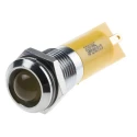 RS PRO Yellow Panel Mount Indicator 220V AC 3mA Solder Lug Termination IP67 Silver Bezel 14mm Mount Hole 38.5mm 848-4608