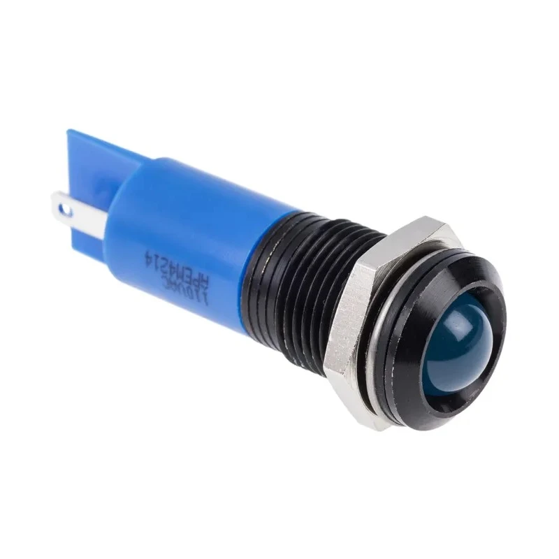 RS PRO Blue Panel Mount Indicator 220V AC 3mA Solder Lug Termination IP67 Prominent Bezel 848-4623
