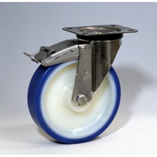 LAG Braked Swivel Castor, Polyurethane Wheel 200 mm Diameter, 370 kg Load Capacity, Ball Bearing Hub 35227FR