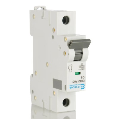 Europa Miniature Circuit Breaker 1-Pole 6A Type C 400V AC 10 kA Breaking Capacity EUC1P
