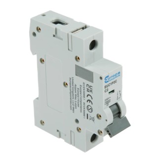 Europa Miniature Circuit Breaker 1-Pole, 2A Current, Type C Tripping, 400V AC, 10 kA Breaking Capacity EUC1P