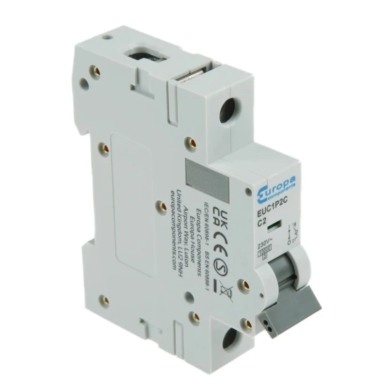 Europa Miniature Circuit Breaker 1-Pole, 2A Current, Type C Tripping, 400V AC, 10 kA Breaking Capacity EUC1P