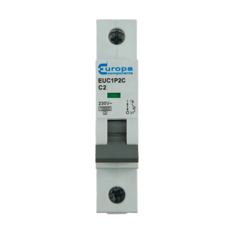 Europa Miniature Circuit Breaker 1-Pole, 2A Current, Type C Tripping, 400V AC, 10 kA Breaking Capacity EUC1P
