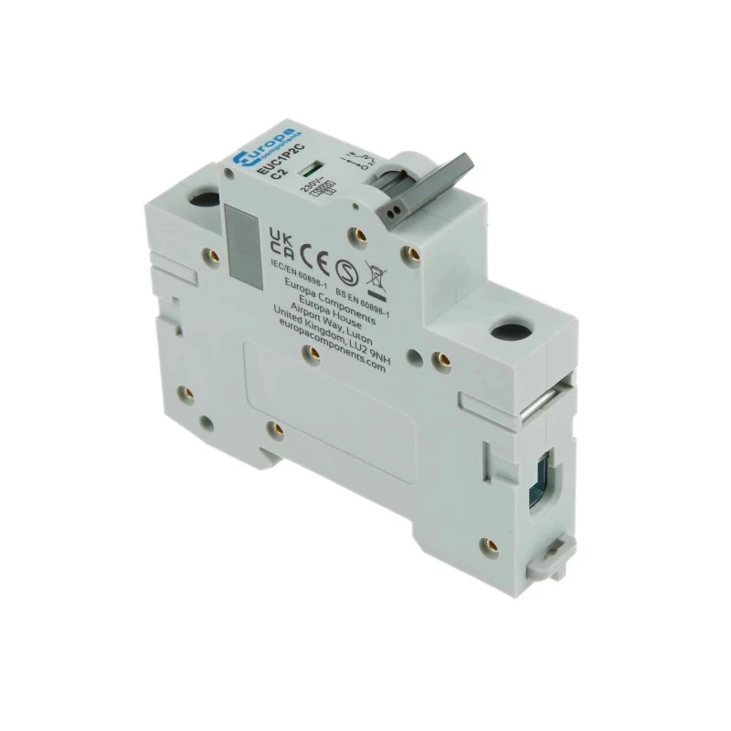 Europa Miniature Circuit Breaker 1-Pole, 2A Current, Type C Tripping, 400V AC, 10 kA Breaking Capacity EUC1P