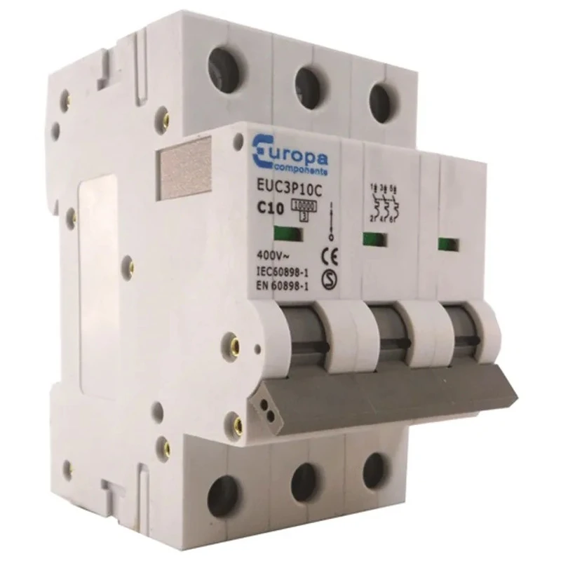 Europa Miniature Circuit Breaker 3-Pole 1A Type C 400V AC 10 kA Breaking Capacity EUC3P