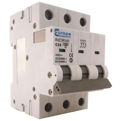 Europa Miniature Circuit Breaker 3-Pole 20A Type C 400V AC 10 kA Breaking Capacity EUC3P