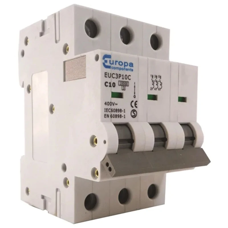 Europa Miniature Circuit Breaker, 3-Pole, 4A, Type C, 400V AC, 10 kA Breaking Capacity EUC3P