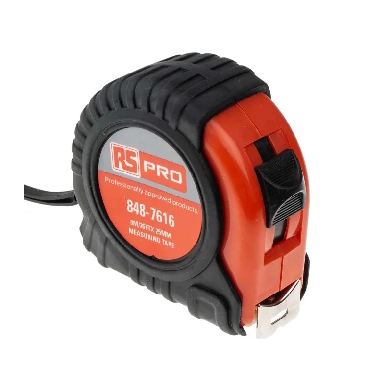 RS PRO 8 m Tape Measure with Imperial and Metric Units, 25mm Steel Blade, Red Polyvinyl Chloride and ABS Case 848-7616