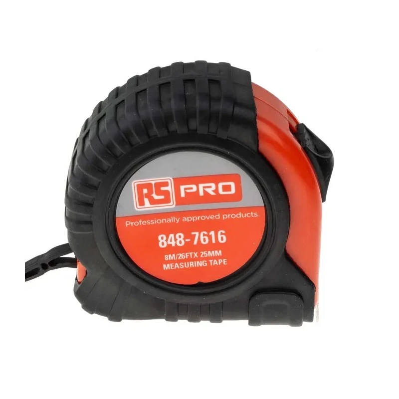 RS PRO 8 m Tape Measure with Imperial and Metric Units, 25mm Steel Blade, Red Polyvinyl Chloride and ABS Case 848-7616