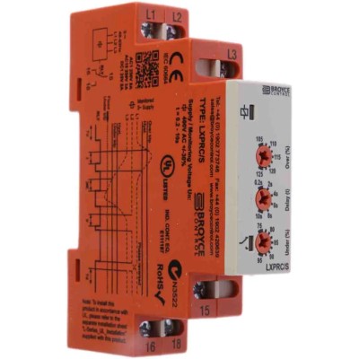 Broyce Control Monitoring Relay 3 Phase SPDT DIN Rail 110V ac 415V ac 25V ac LXPRC/S 400V