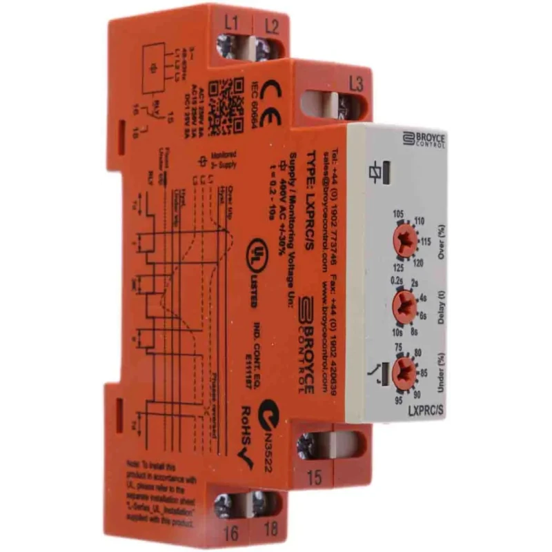 Broyce Control Monitoring Relay 3 Phase SPDT DIN Rail 110V ac 415V ac 25V ac LXPRC/S 400V