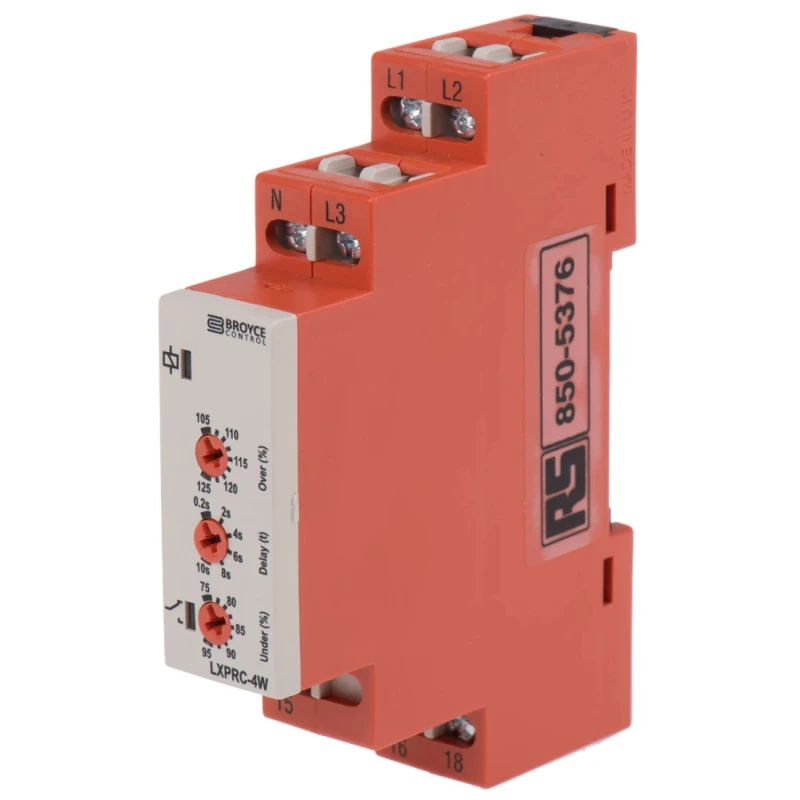 Broyce Control Monitoring Relay, 3 Phase, 120/240 V AC Monitor Range, SPDT Contact, DIN Rail Mount LXPRC-4W 230V (400V)