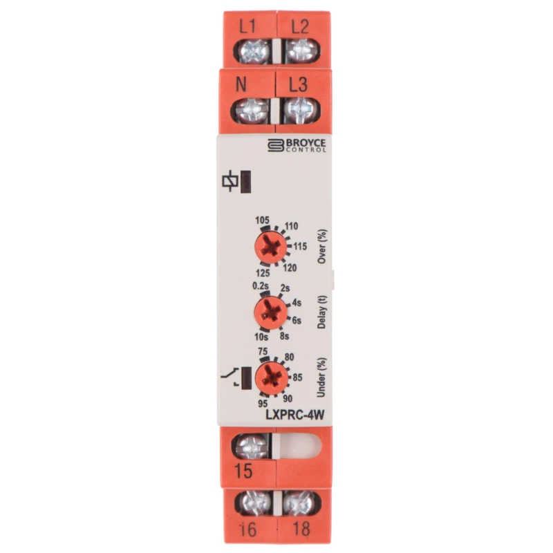 Broyce Control Monitoring Relay, 3 Phase, 120/240 V AC Monitor Range, SPDT Contact, DIN Rail Mount LXPRC-4W 230V (400V)