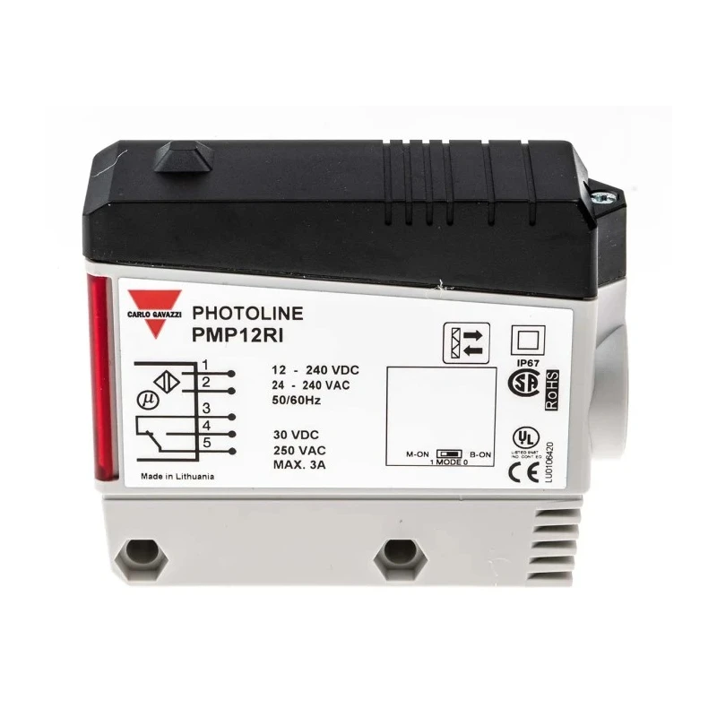 Carlo Gavazzi Retroreflective Photoelectric Sensor, Block Style, 12 m Detection Range, Relay Output, IP67 PMP12RI