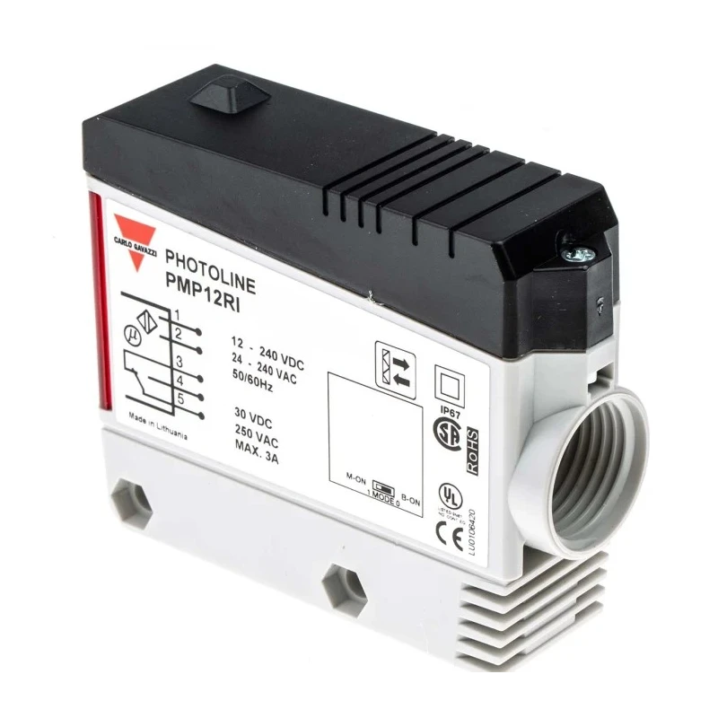 Carlo Gavazzi Retroreflective Photoelectric Sensor, Block Style, 12 m Detection Range, Relay Output, IP67 PMP12RI