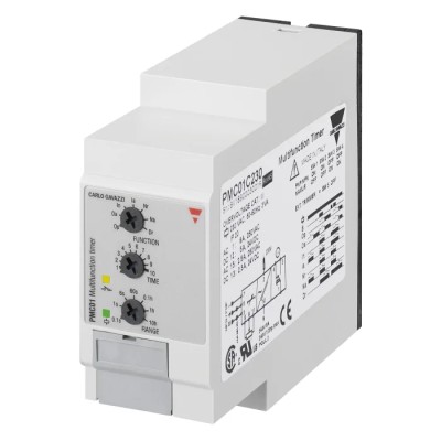 Carlo Gavazzi PMC01 Series DIN Rail Timer Relay, 2-Contact, 24 V dc 115V ac, 0.1 s to 100 h, 7-Function, 2 SPDT Switch 