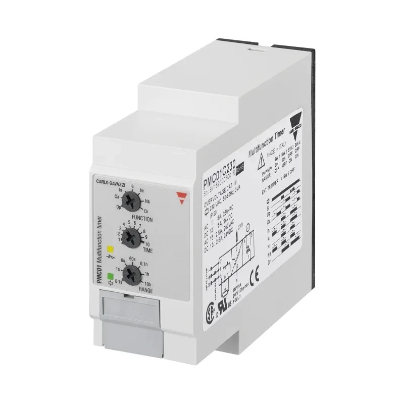 Carlo Gavazzi PMC01 Series DIN Rail Timer Relay, 2-Contact, 24 V dc 115V ac, 0.1 s to 100 h, 7-Function, 2 SPDT Switch 