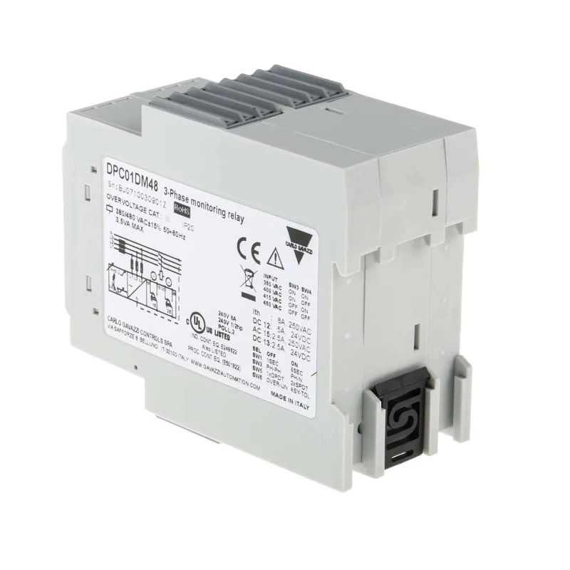 Carlo Gavazzi Monitoring Relay, 3 Phase, 323/550 V AC Monitor Range, SPDT Contact, DIN Rail Mount, 0V AC 24 V DC DPC01DM48