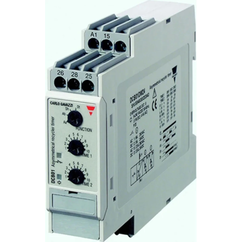 Carlo Gavazzi DCB01 Series Multifunction DIN Rail Timer Relay, 2-Contact, 12V AC / 240V AC / 240V DC, 0.1 s to 100 h DCB01