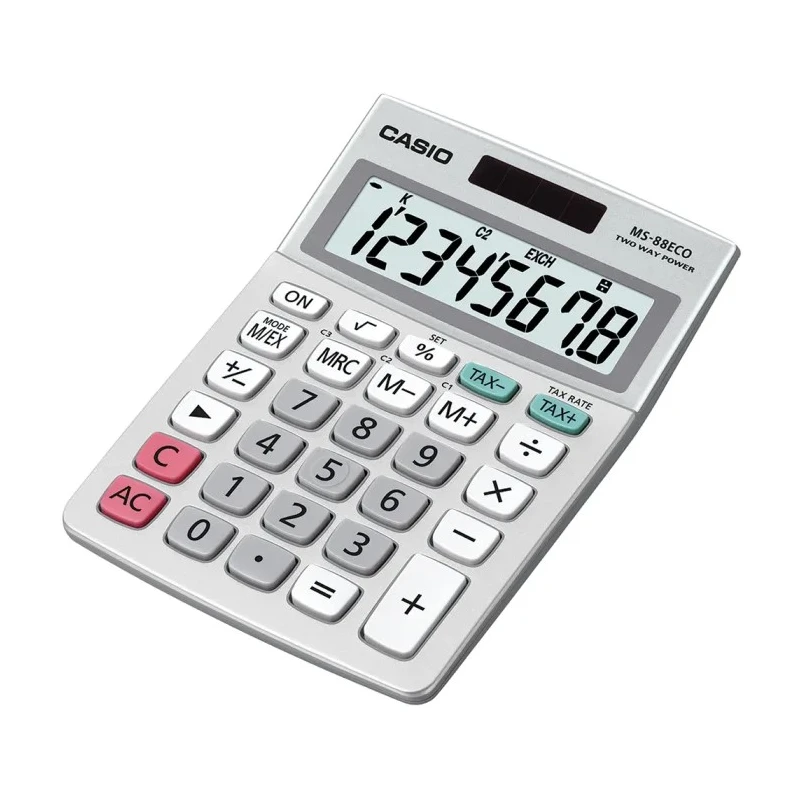Casio Solar and Battery Powered Desktop Calculator Grey with 8-Digit Display MS-88ECO