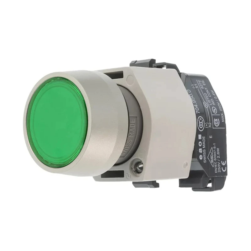 EAO 04 Series Green Momentary Push Button Head, 22.5mm Cutout Diameter, Flush Style, Plastic, IP65, 29mm Diameter 704.032.5