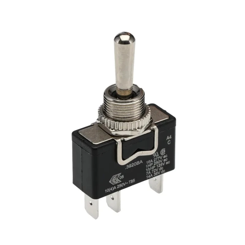 Arcolectric (Bulgin) Ltd Panel Mount Toggle Switch, On-Off-On SPDT, Tab Terminal, 20A 250V AC, Metal Actuator C3920BAAAA