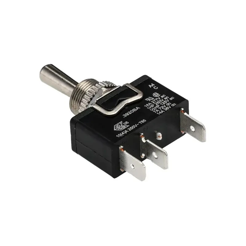 Arcolectric (Bulgin) Ltd Panel Mount Toggle Switch, On-Off-On SPDT, Tab Terminal, 20A 250V AC, Metal Actuator C3920BAAAA