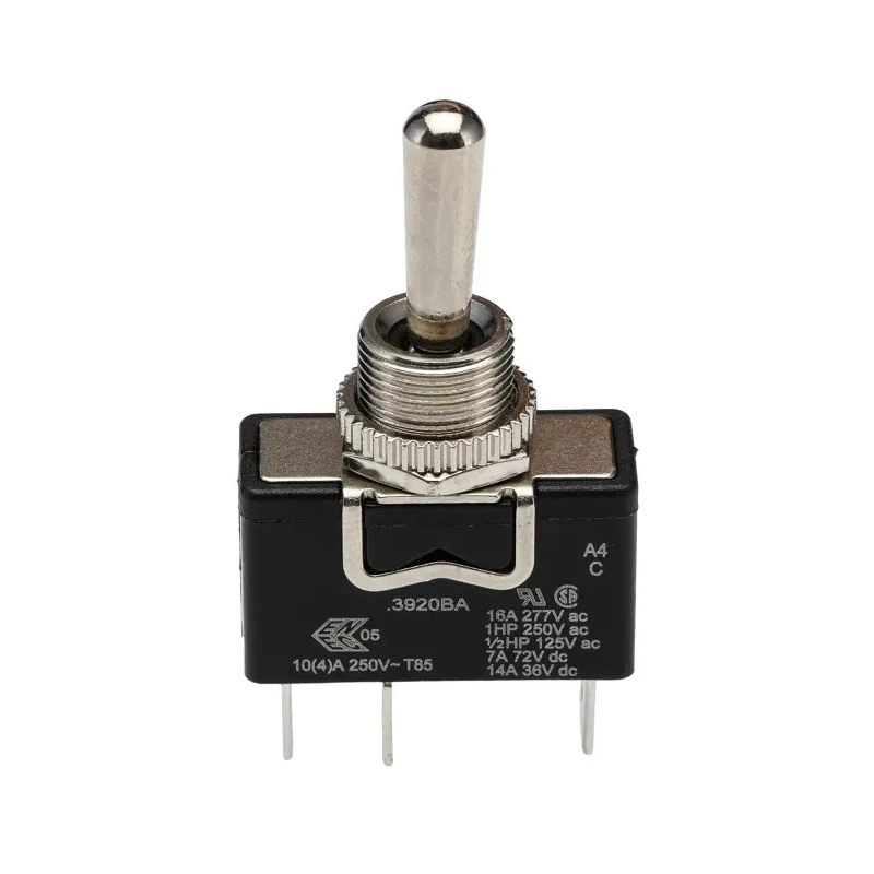 Arcolectric (Bulgin) Ltd Panel Mount Toggle Switch, On-Off-On SPDT, Tab Terminal, 20A 250V AC, Metal Actuator C3920BAAAA