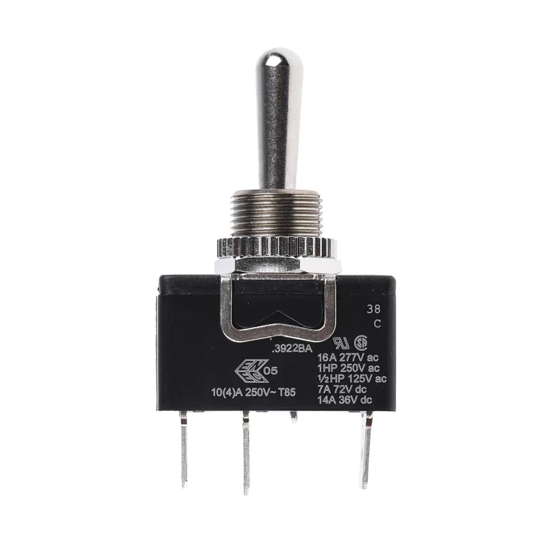 Arcolectric (Bulgin) Ltd Metal Toggle Switch Panel Mount On-Off-On SPDT 20A 277V AC C3922BAAAA