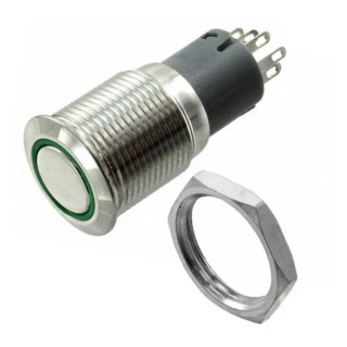 Bulgin Illuminated Momentary Push Button Switch Panel Mount DPDT 16.2 mm Cutout Green LED 250V AC MP0045
