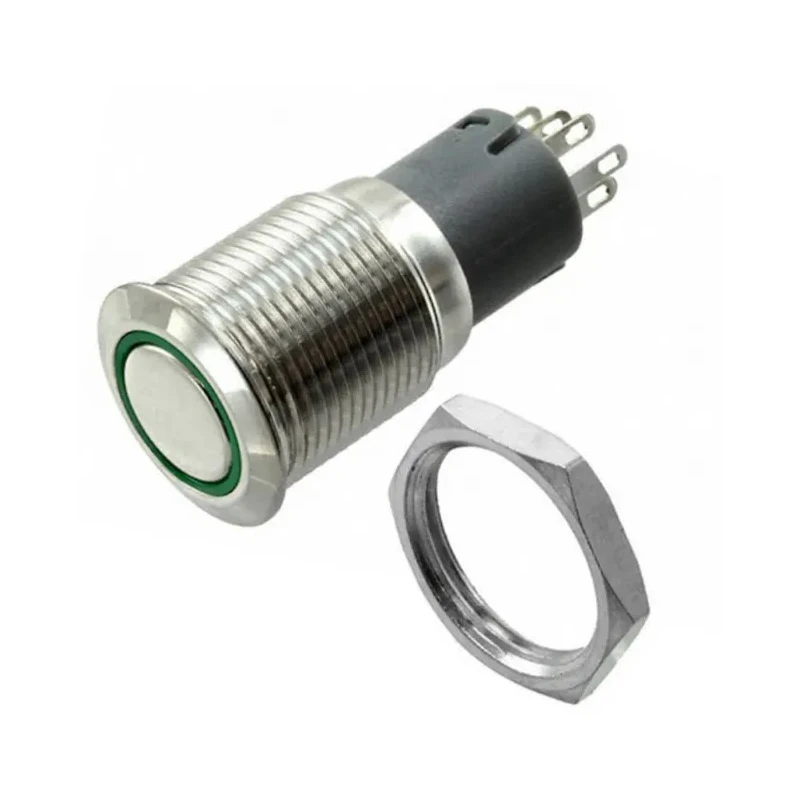 Bulgin Illuminated Momentary Push Button Switch Panel Mount DPDT 16.2 mm Cutout Green LED 250V AC MP0045