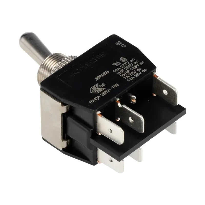 Arcolectric (Bulgin) Ltd Toggle Switch, Panel Mount, On-On, DPDT, Tab Terminal, 20A Contact Current, 250V AC C3960BBAAA