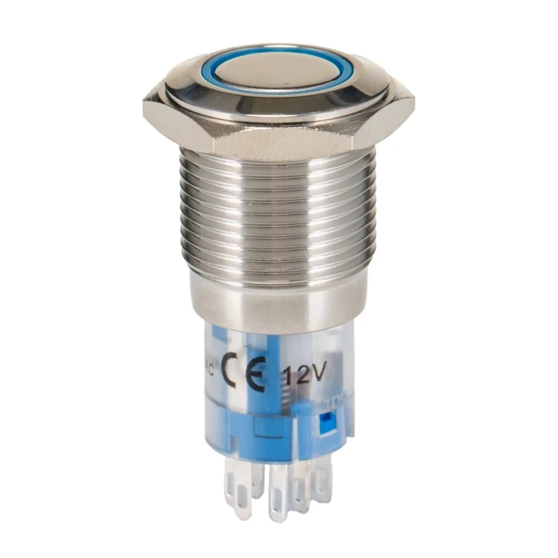 Bulgin Illuminated Momentary Push Button Switch Panel Mount 16.2 mm Cutout DPDT Blue LED 250V ac MP0045