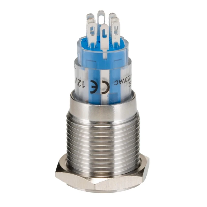Bulgin Illuminated Momentary Push Button Switch Panel Mount 16.2 mm Cutout DPDT Blue LED 250V ac MP0045