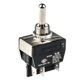 Arcolectric (Bulgin) Ltd Toggle Switch Panel Mount Momentary-Off-Momentary DPDT Tab Terminal 277 V ac C3972BBAAA
