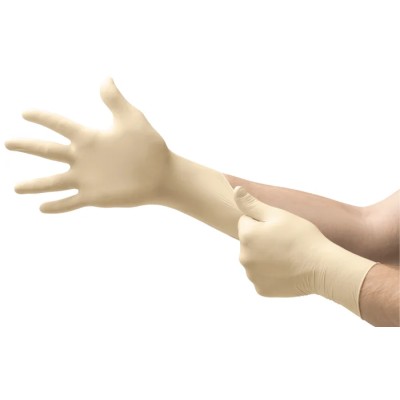 North 69-318 Beige Latex Disposable Gloves Powder-Free Chemical Resistant Food Safe 0.12mm Thickness 240mm Length 69318080