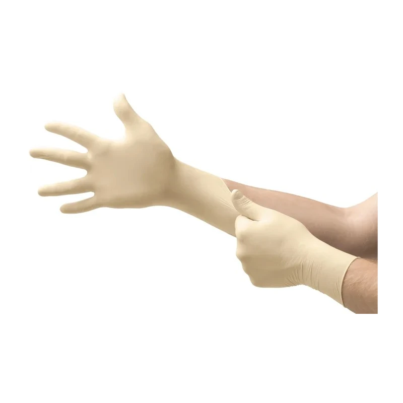 North 69-318 Beige Latex Disposable Gloves Powder-Free Chemical Resistant Food Safe 0.12mm Thickness 240mm Length 69318080