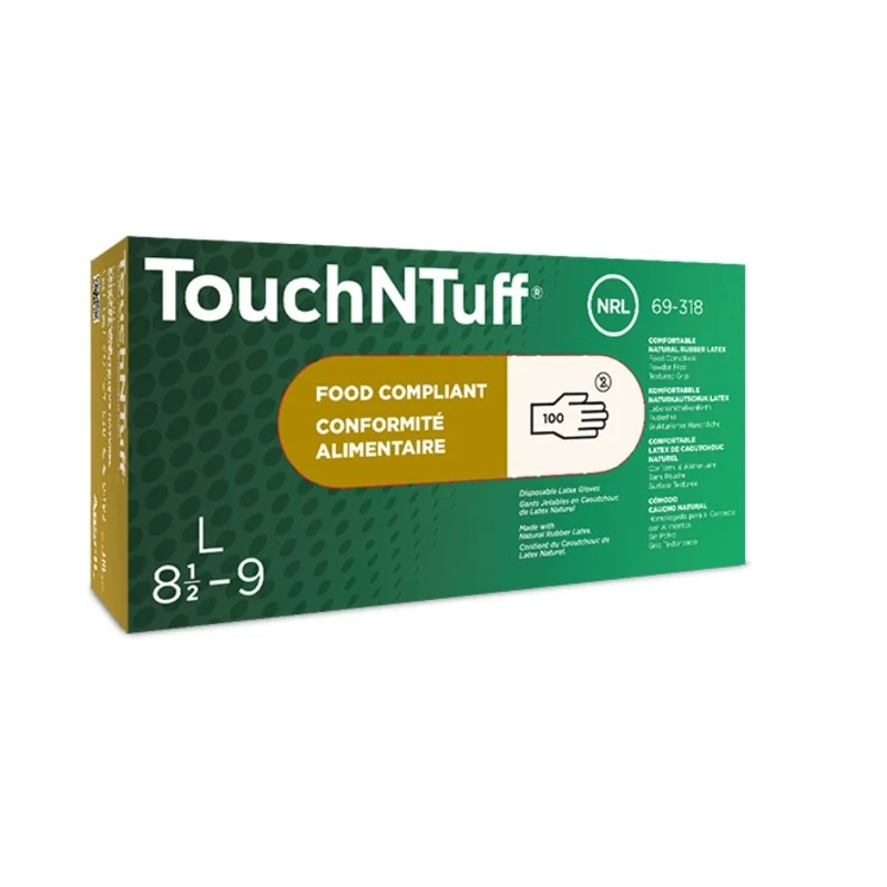 North 69-318 Beige Latex Disposable Gloves Powder-Free Chemical Resistant Food Safe 0.12mm Thickness 240mm Length 69318080