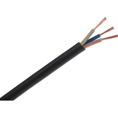 RS PRO H05RR-F 3 Core Power Cable Black 0.75mm² 60°C 100m CPE Rubber Insulated Flexible Mains Cable H05RR-F