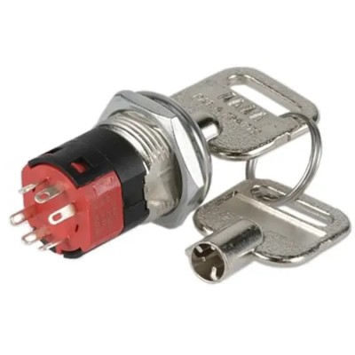 C & K DPST Key Switch Flat Key 4A 28V DC 240V AC with Glass Filled Polyester Housing Y201132V203NQ